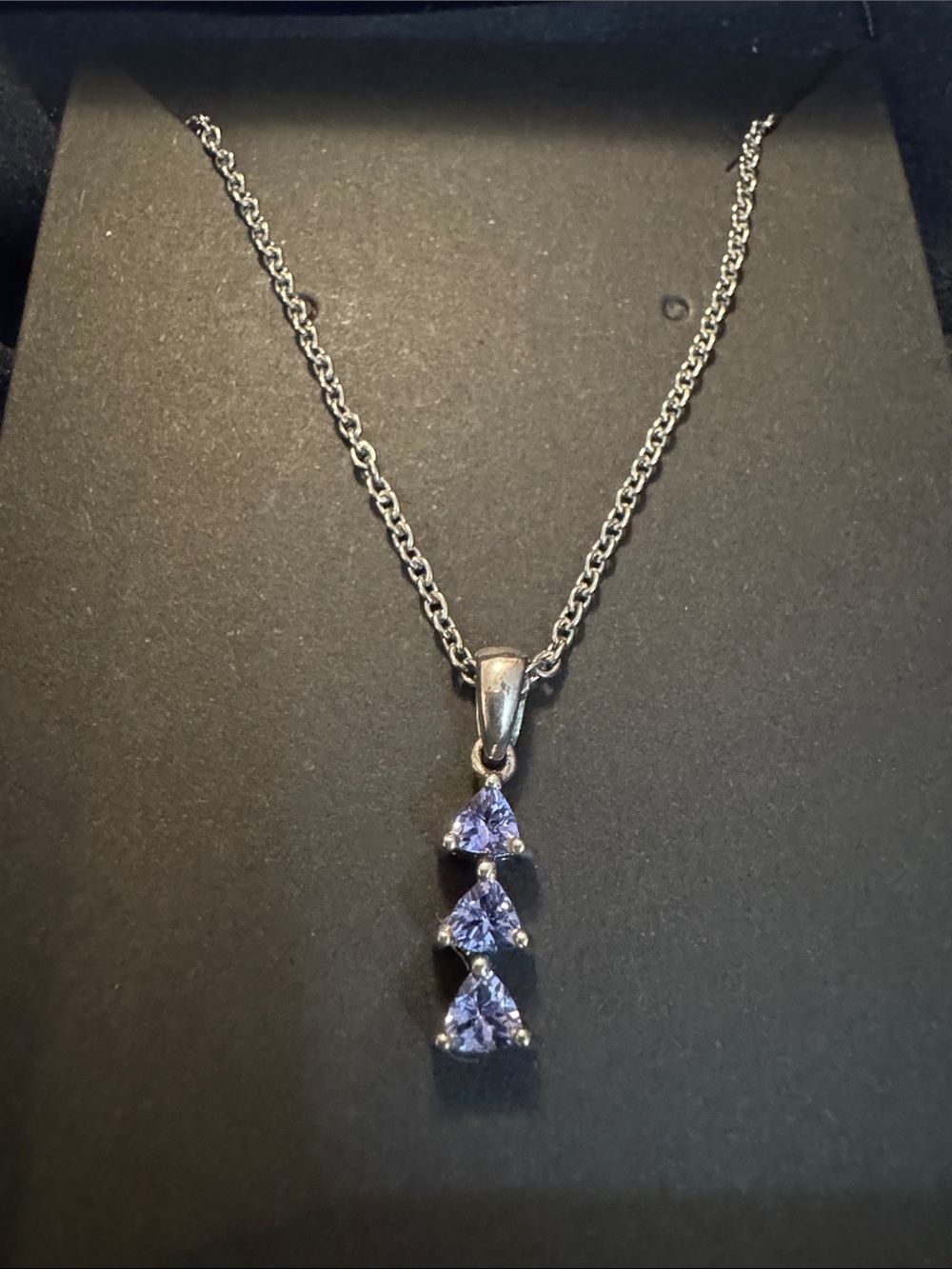 Stainless Steel Tanzanite Triple Stone Pendant Necklace